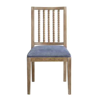 Ensemble de 2 chaises de salle à manger Hemingford en velours bleu gris avec fuseau