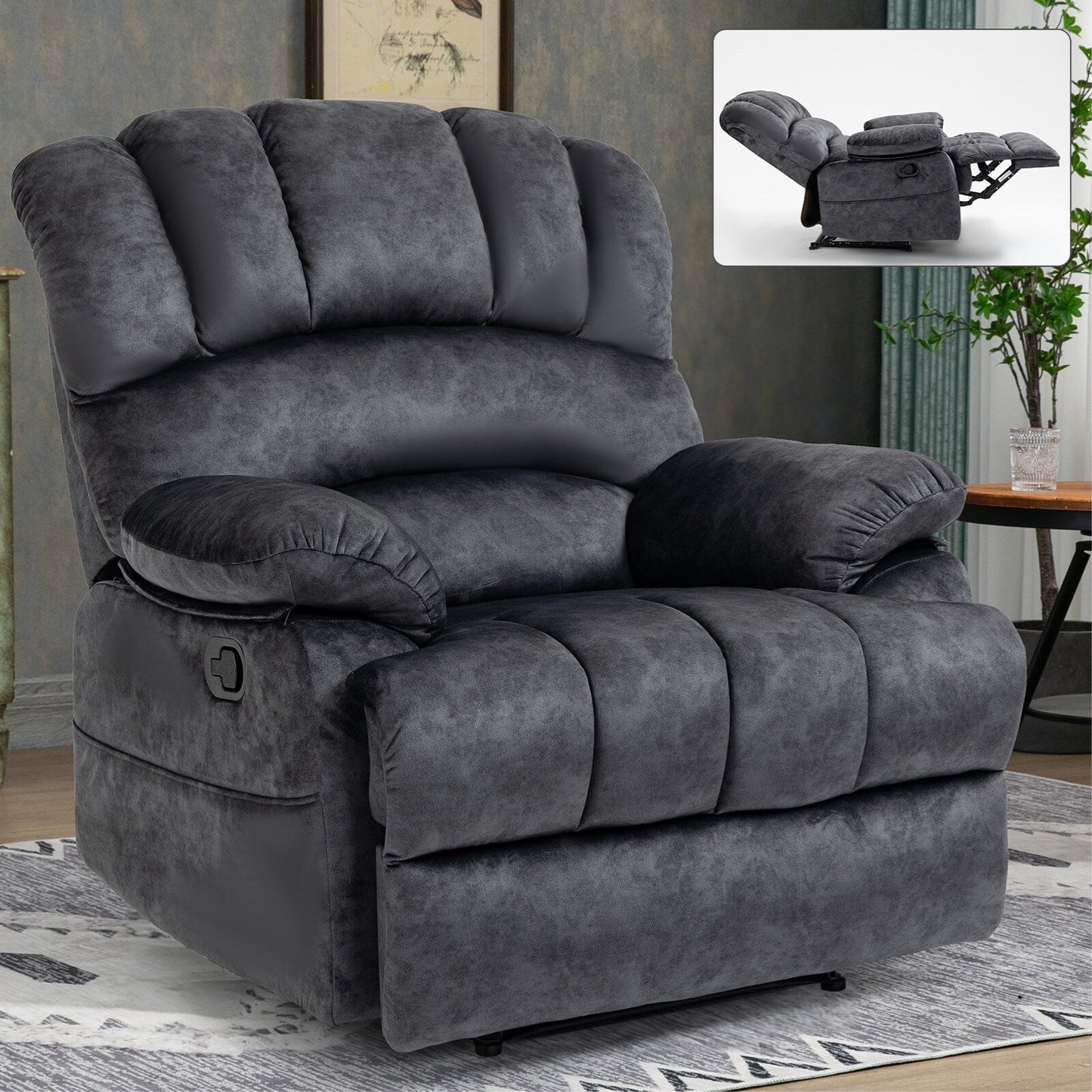 Grand fauteuil inclinable manuel pour adulte, canapé inclinable confortable en tissu, fauteuil inclinable rembourré pour salon