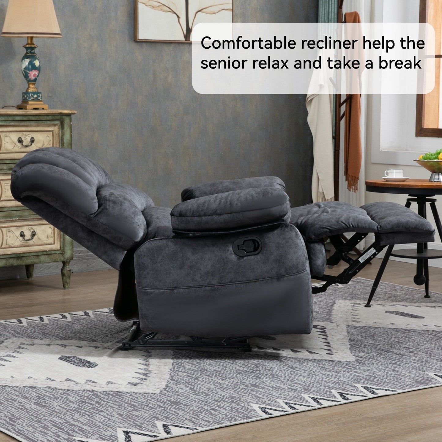 Grand fauteuil inclinable manuel pour adulte, canapé inclinable confortable en tissu, fauteuil inclinable rembourré pour salon