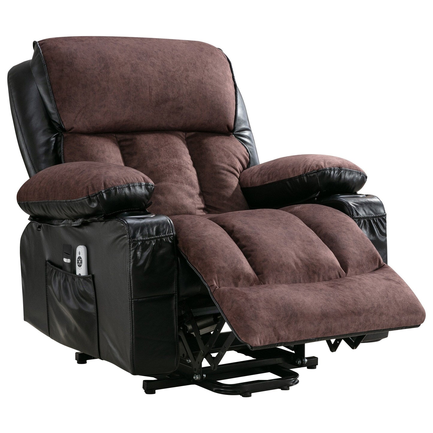 Grand fauteuil releveur électrique inclinable avec fonction chauffante et massage 8 points - Télécommande, port USB