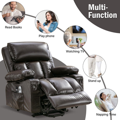 Grand fauteuil releveur électrique inclinable avec fonction chauffante et massage 8 points - Télécommande, port USB