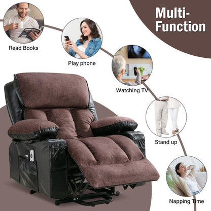 Grand fauteuil releveur électrique inclinable avec fonction chauffante et massage 8 points - Télécommande, port USB