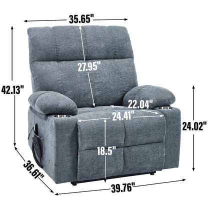 Fauteuil inclinable électrique Lazy Boy à double moteur en chenille avec fonction massage et chauffage lombaire, deux porte-gobelets, gris-bleu