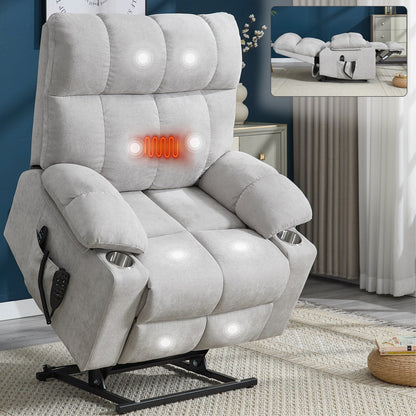 Fauteuil inclinable électrique Lazy Boy à double moteur en chenille avec fonction massage et chauffage lombaire, deux porte-gobelets, gris-bleu