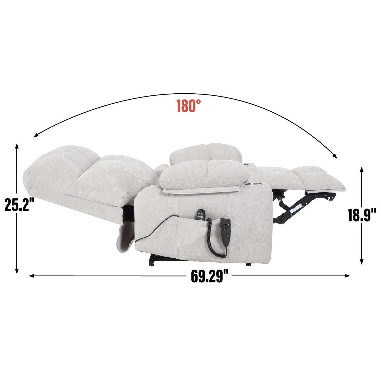 Fauteuil inclinable électrique Lazy Boy à double moteur en chenille avec fonction massage et chauffage lombaire, deux porte-gobelets, gris-bleu