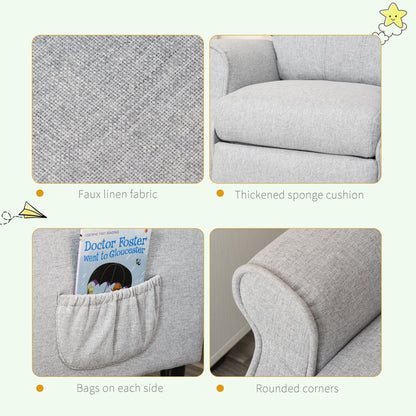Fauteuil inclinable manuel rembourré gris clair pour enfants de 3 à 5 ans, avec repose-pieds et 2 poches latérales