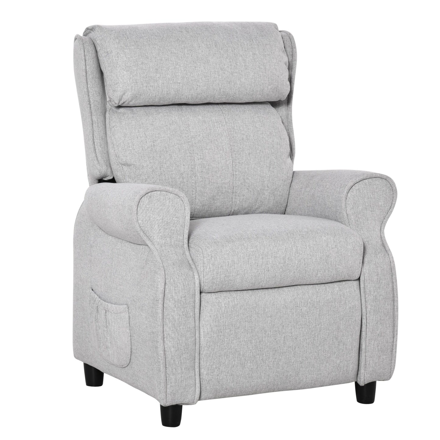 Fauteuil inclinable manuel rembourré gris clair pour enfants de 3 à 5 ans, avec repose-pieds et 2 poches latérales