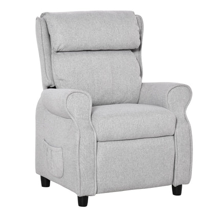 Fauteuil inclinable manuel rembourré gris clair pour enfants de 3 à 5 ans, avec repose-pieds et 2 poches latérales