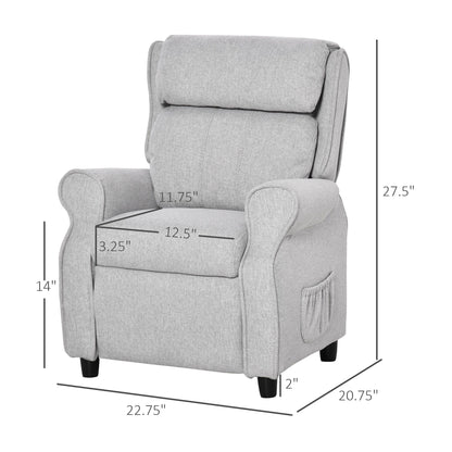 Fauteuil inclinable manuel rembourré gris clair pour enfants de 3 à 5 ans, avec repose-pieds et 2 poches latérales