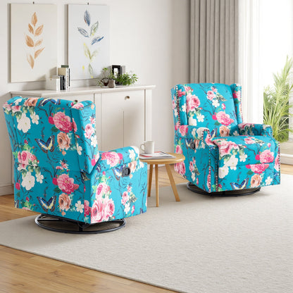 Ensemble de 2 fauteuils inclinables pivotants à bascule de 74 cm de large, à dossier inclinable manuel.