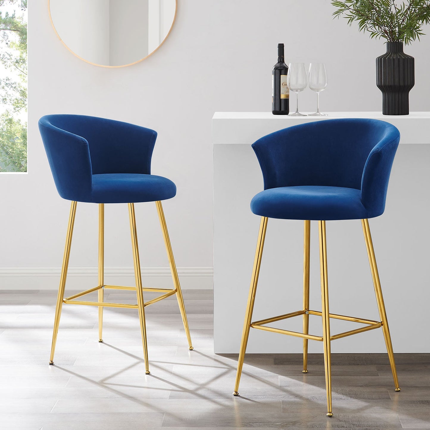 Ensemble de 2 tabourets de bar en velours bleu Kylie