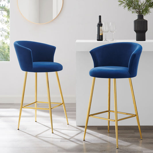 Ensemble de 2 tabourets de bar en velours bleu Kylie