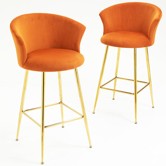 Ensemble de 2 tabourets de bar en velours orange Kylie