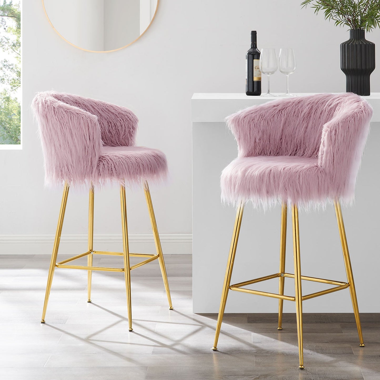 Lot de 2 tabourets de bar en fausse fourrure rose Kylie