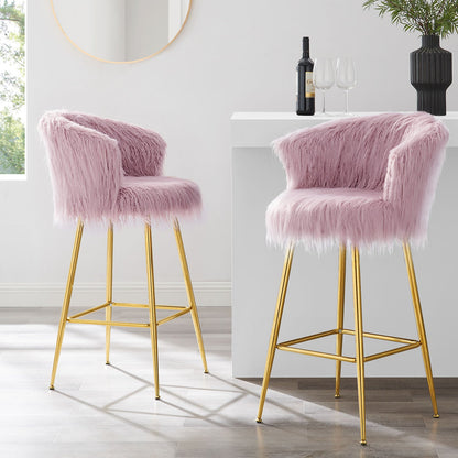 Lot de 2 tabourets de bar en fausse fourrure rose Kylie