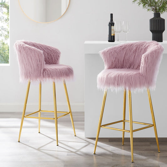 Lot de 2 tabourets de bar en fausse fourrure rose Kylie
