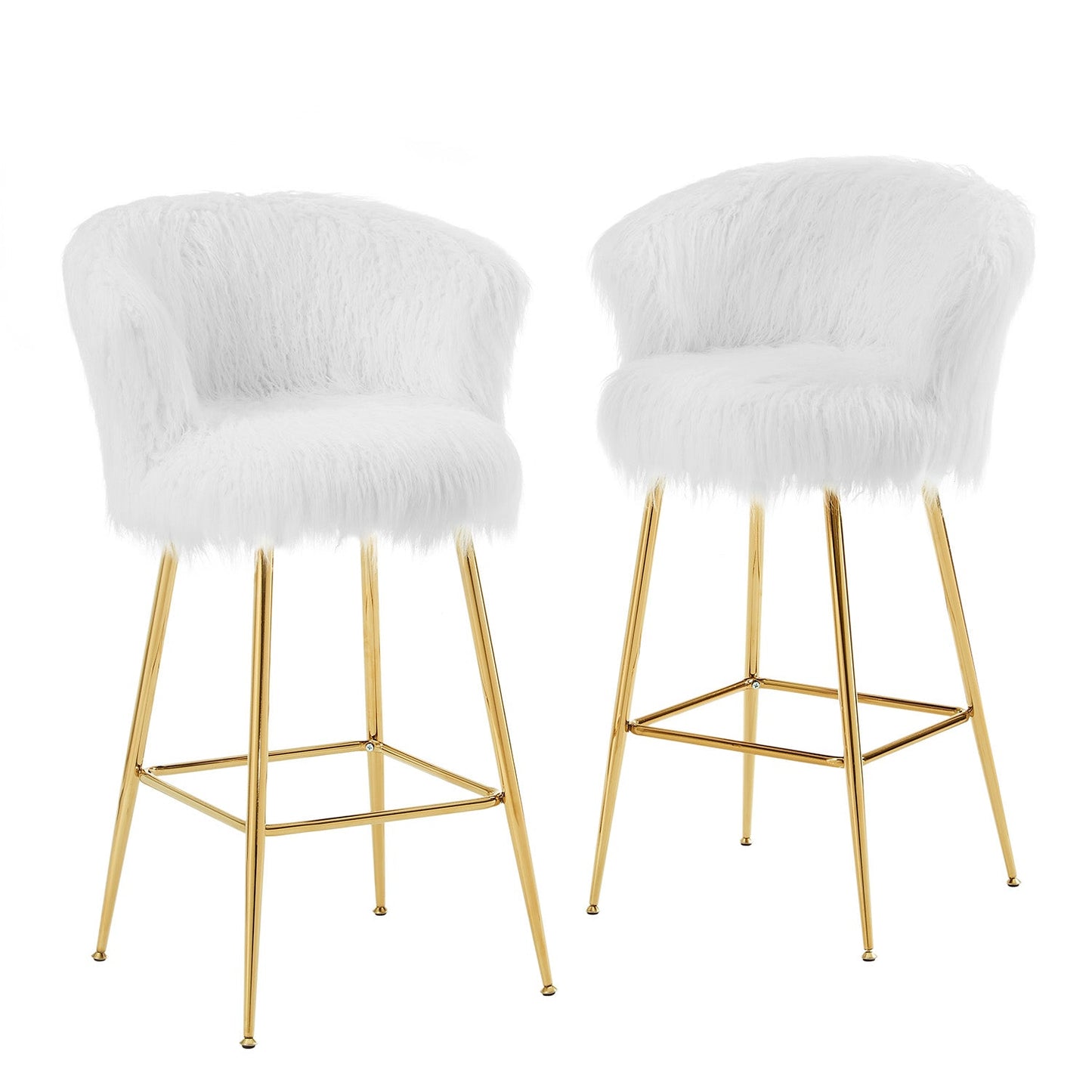 Ensemble de 2 tabourets de bar Kylie en fausse fourrure blanche et pelucheuse