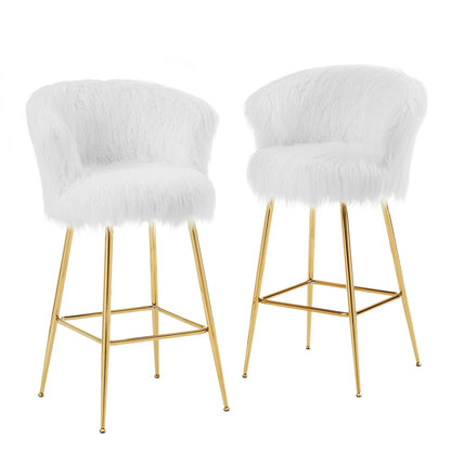 Ensemble de 2 tabourets de bar Kylie en fausse fourrure blanche et pelucheuse