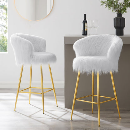 Ensemble de 2 tabourets de bar Kylie en fausse fourrure blanche et pelucheuse