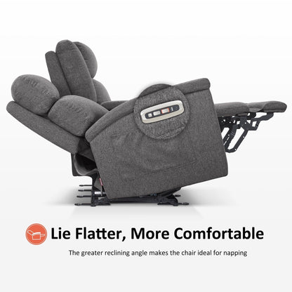 Canapé inclinable électrique MCombo 60.2 avec fonction massage et chauffage double, appui-tête réglable, ports USB et Type C, revêtement en tissu