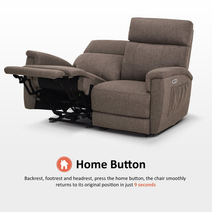 Canapé inclinable électrique MCombo 60.2 avec fonction massage et chauffage double, appui-tête réglable, ports USB et Type C, revêtement en tissu