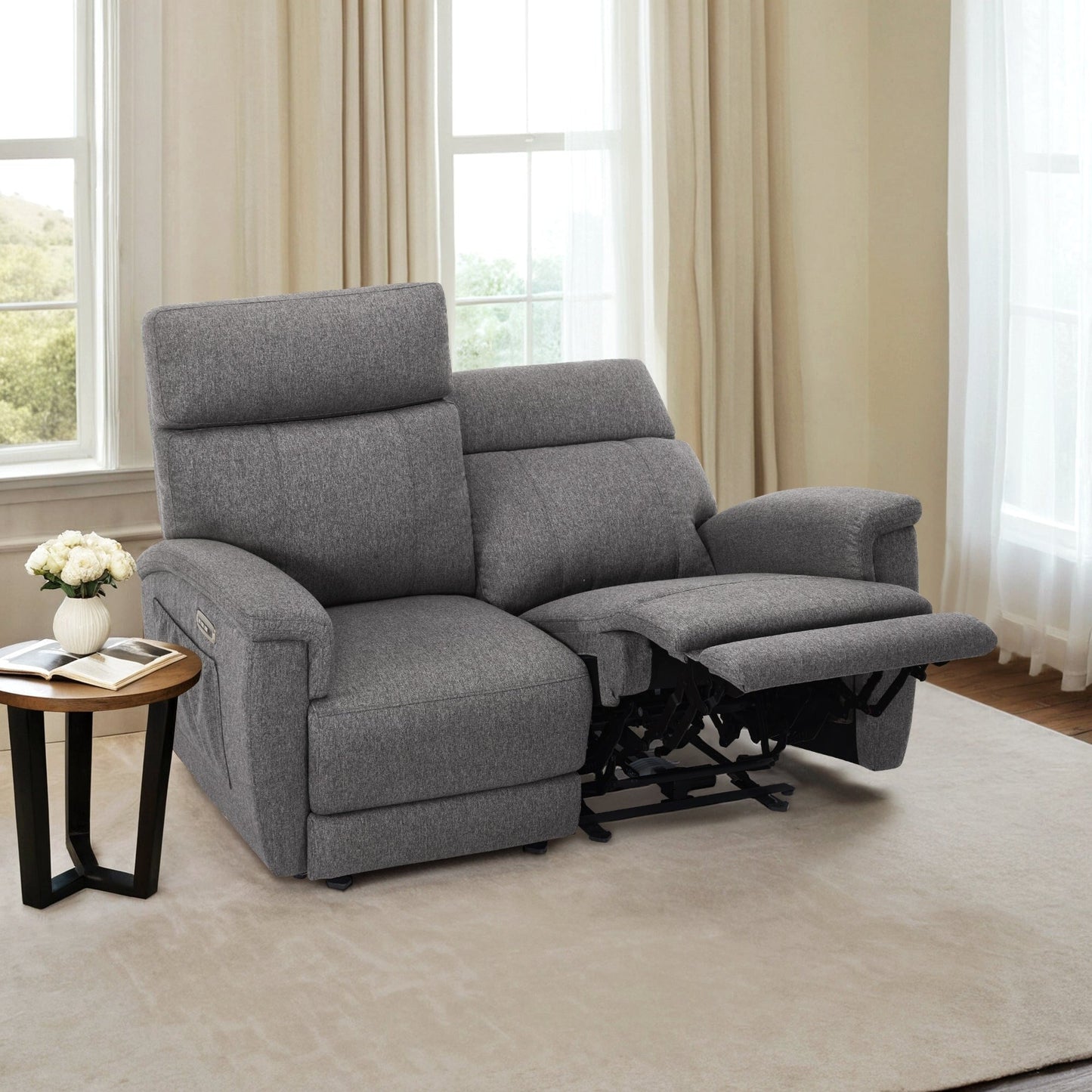 Canapé inclinable électrique MCombo 60.2 avec fonction massage et chauffage double, appui-tête réglable, ports USB et Type C, revêtement en tissu