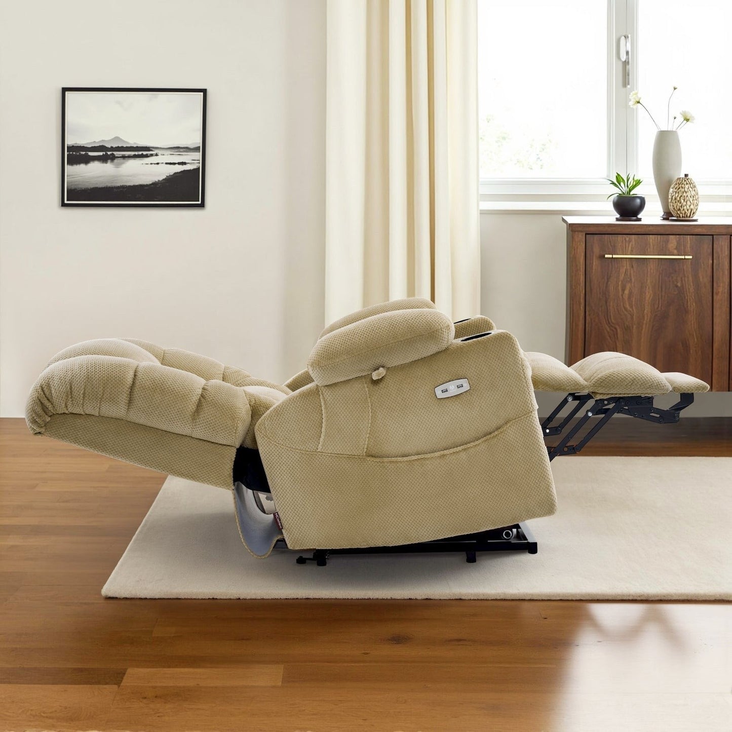 Fauteuil releveur électrique double moteur MCombo grand format avec massage et double chauffage pour personnes âgées de grande taille, tissu R7635