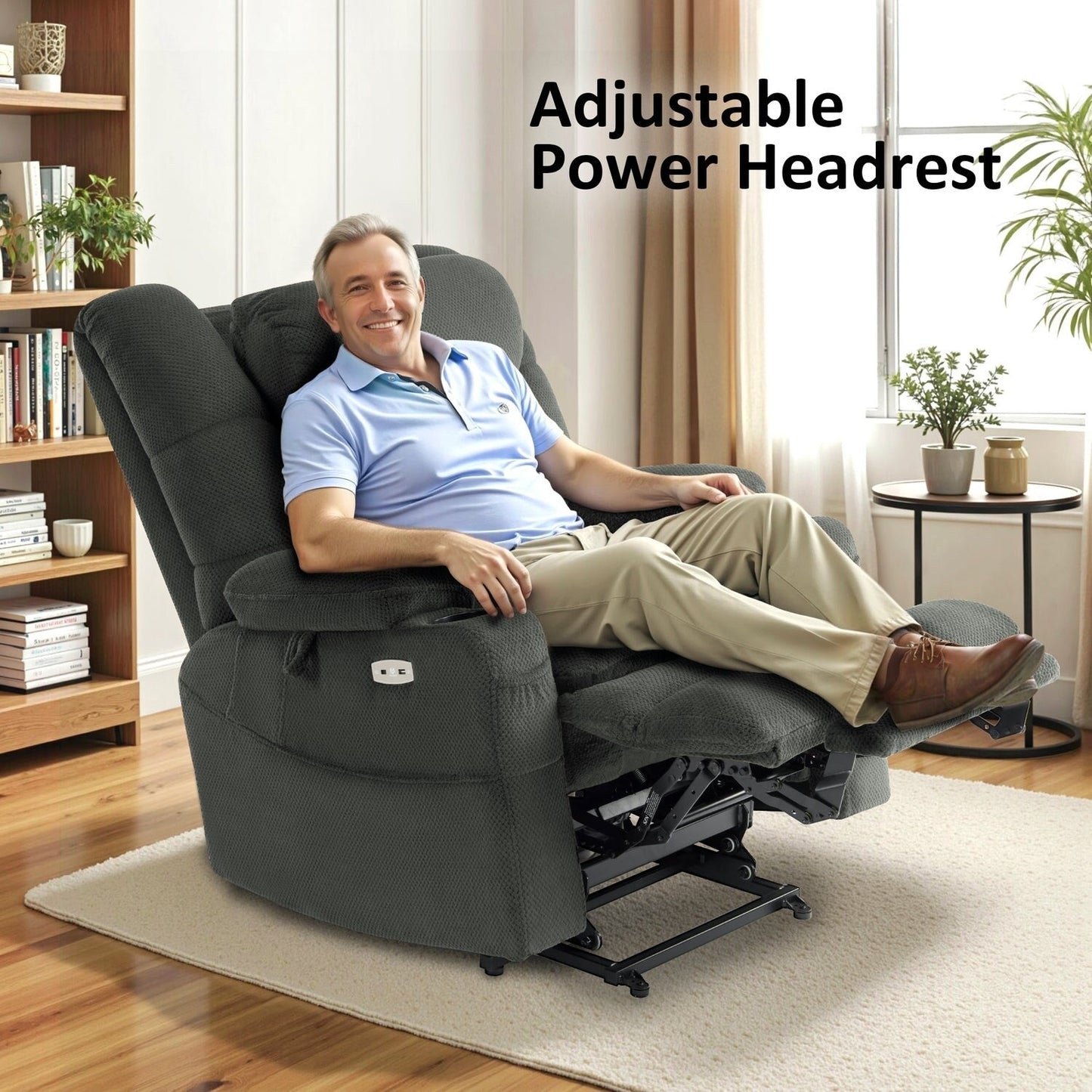 Fauteuil releveur électrique double moteur MCombo grand format avec massage et double chauffage pour personnes âgées de grande taille, tissu R7635