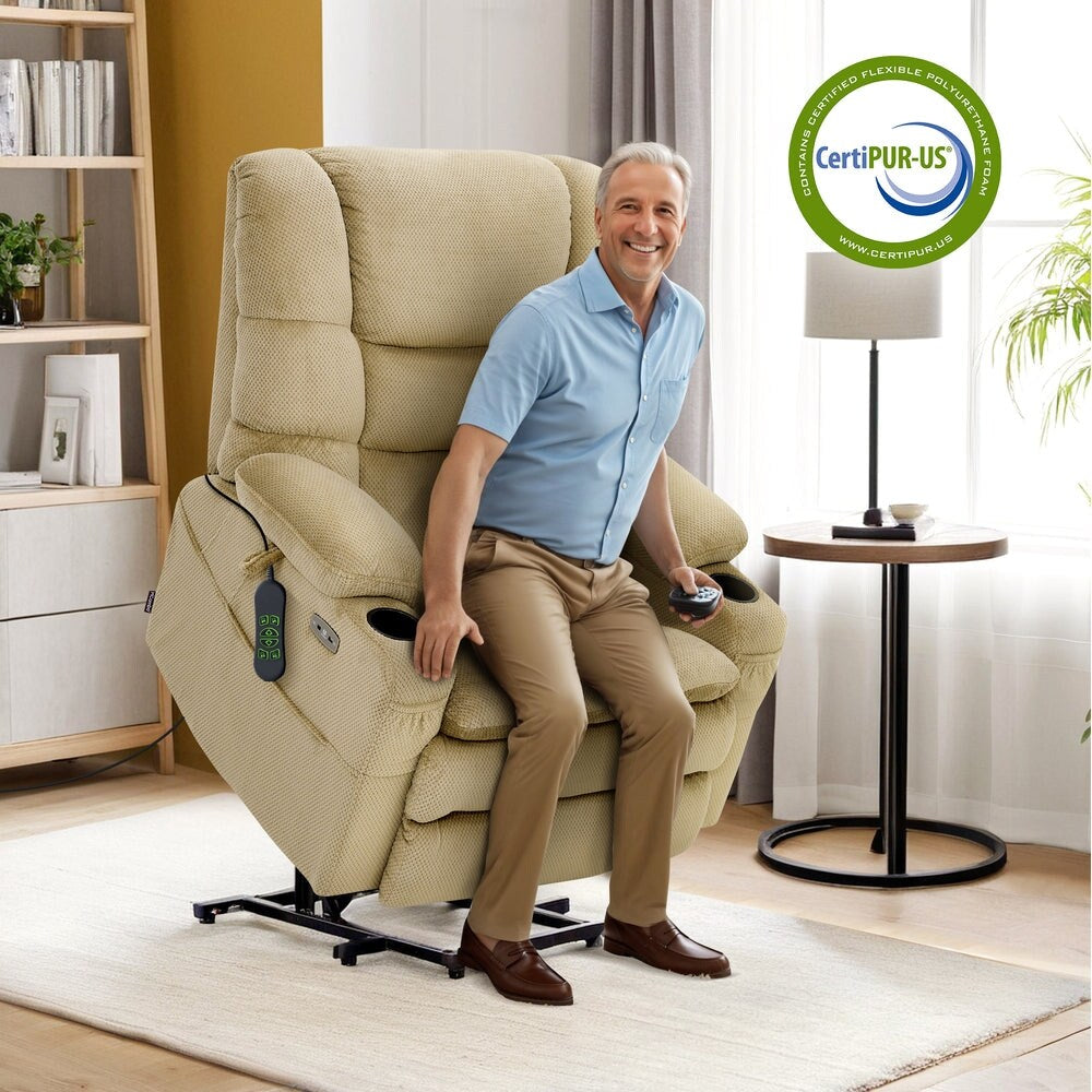 Fauteuil releveur électrique double moteur MCombo grand format avec massage et double chauffage pour personnes âgées de grande taille, tissu R7635