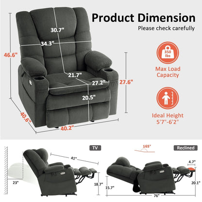 Fauteuil releveur électrique double moteur MCombo grand format avec massage et double chauffage pour personnes âgées de grande taille, tissu R7635