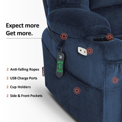 Fauteuil releveur électrique double moteur MCombo grand format avec massage et double chauffage pour personnes âgées de grande taille, tissu R7635