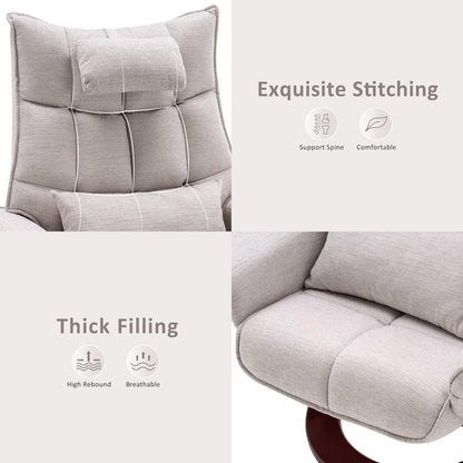 Ensemble MCombo de 2 fauteuils inclinables pivotants avec repose-pieds et coussin cervical, en tissu chenille