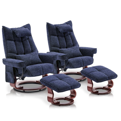 Ensemble MCombo de 2 fauteuils inclinables pivotants avec repose-pieds et coussin cervical, en tissu chenille