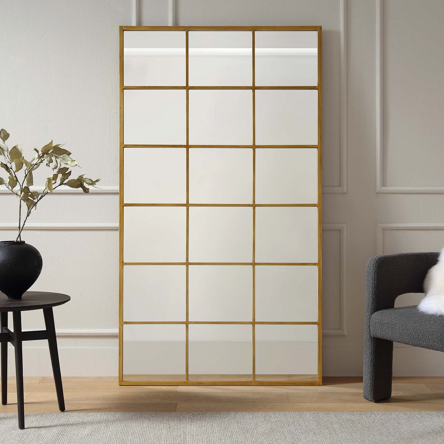 Miroir industriel Chardwell en métal pleine longueur 180 x 100 cm, effet or antique