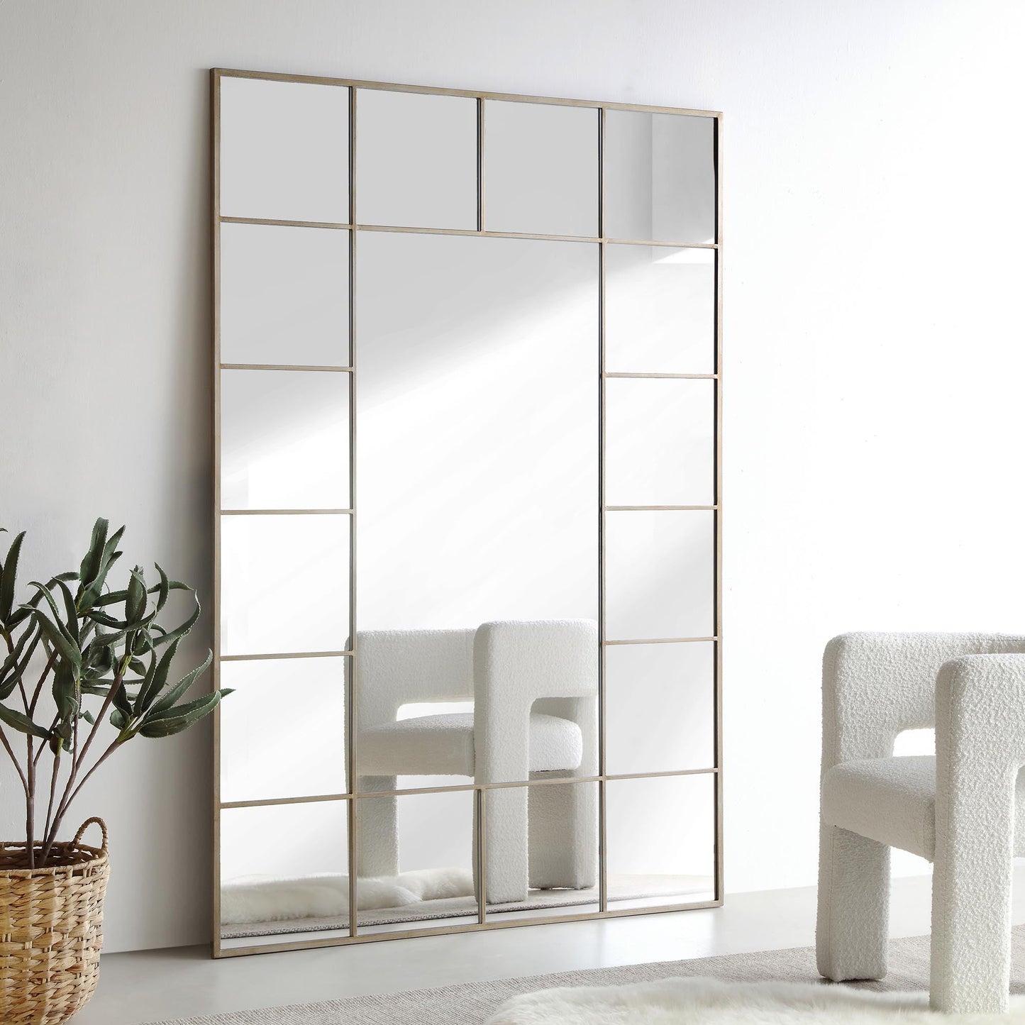 Miroir de fenêtre pleine longueur Herbert avec cadre en métal 180 x 120 cm, effet argent antique