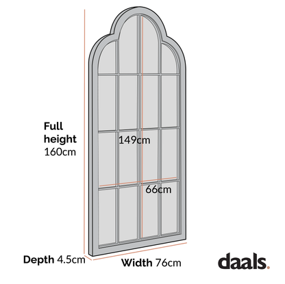 Miroir de fenêtre en bois pleine longueur arqué Southam 160 x 76 cm