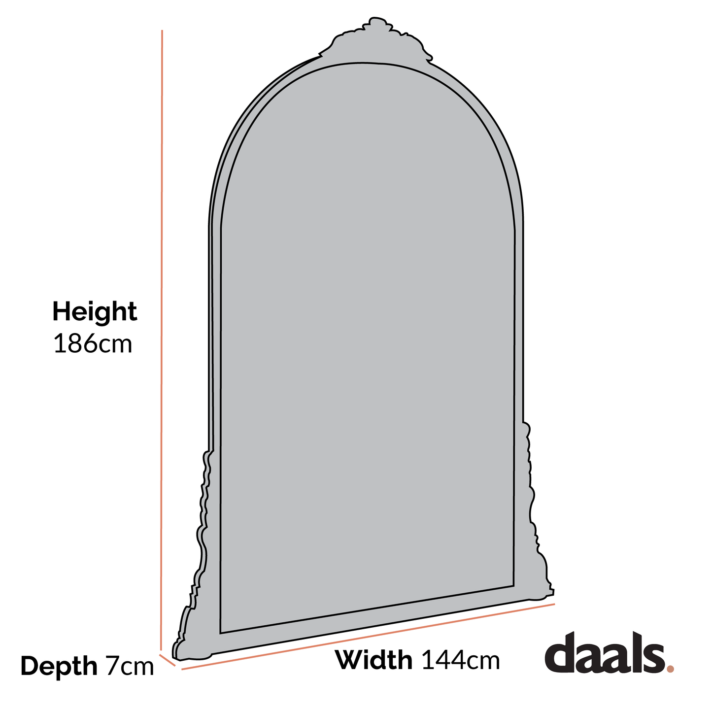 Miroir Mirabel pleine longueur 186 x 144 cm, effet or antique