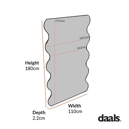 Miroir pleine longueur incurvé Luisa Wavy 180 x 110 cm, noir