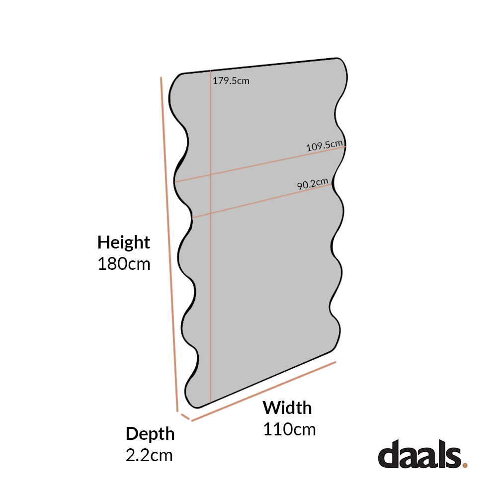 Miroir pleine longueur incurvé Luisa Wavy 180 x 110 cm, blanc