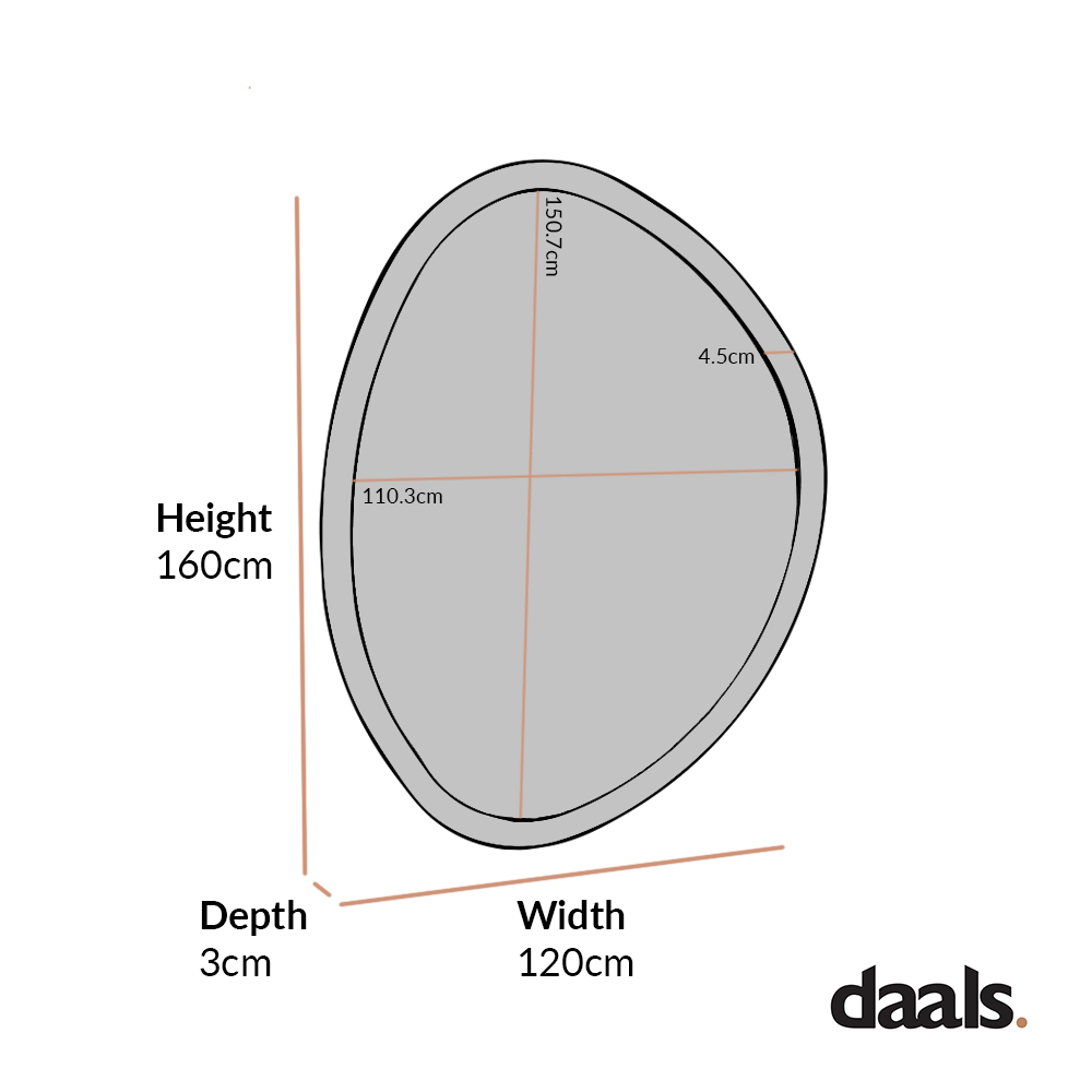 Grand miroir en bois Edo Irregular Pebble 160 x 120 cm, blanc délavé
