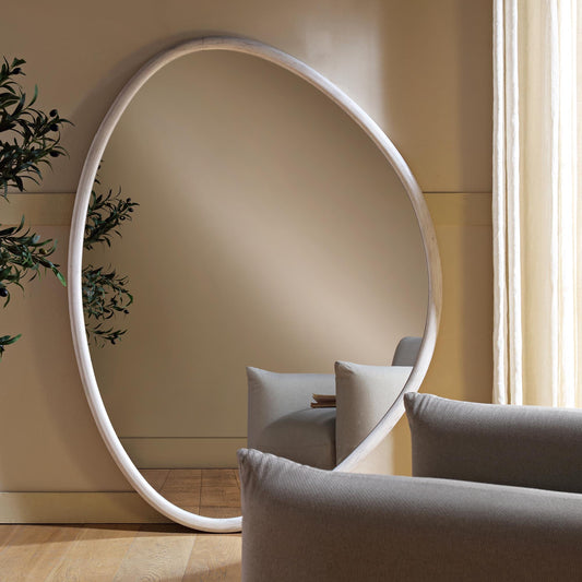 Grand miroir en bois Edo Irregular Pebble 160 x 120 cm, blanc délavé