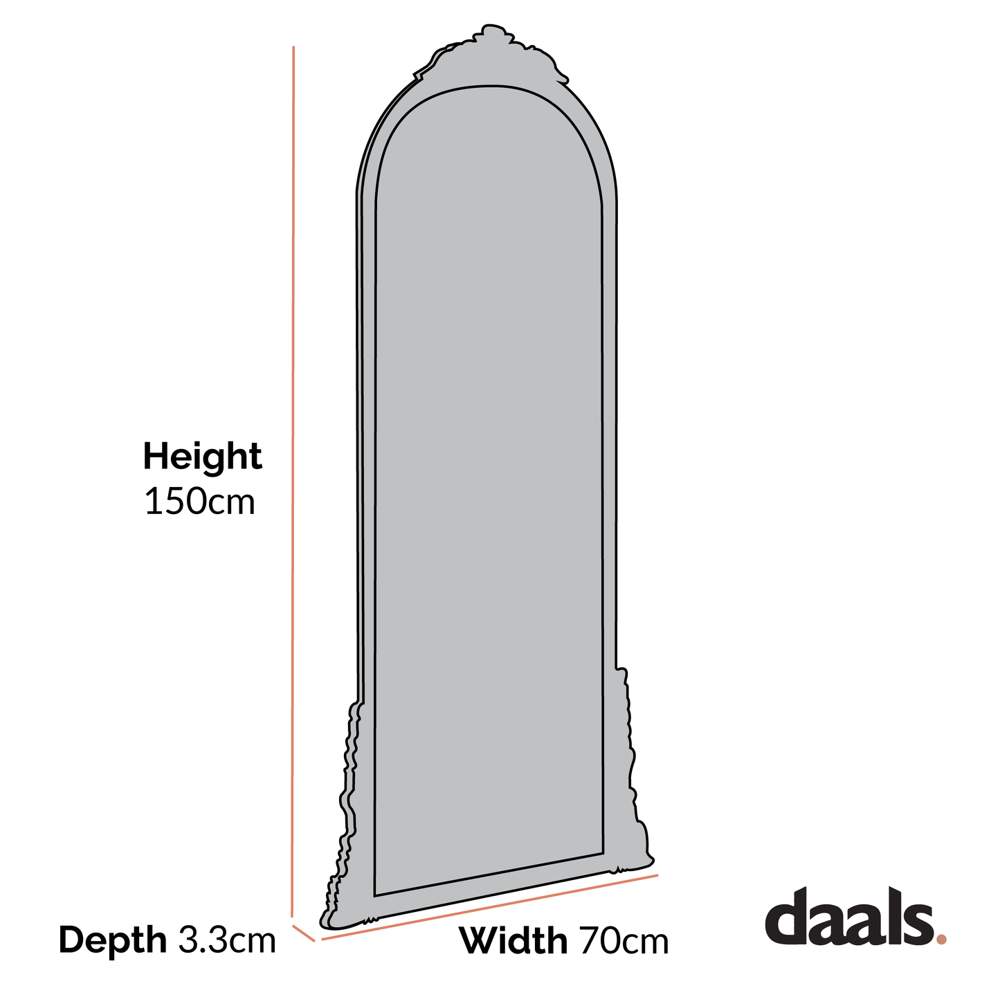Miroir Mirabel pleine longueur 150 x 70 cm, effet or antique