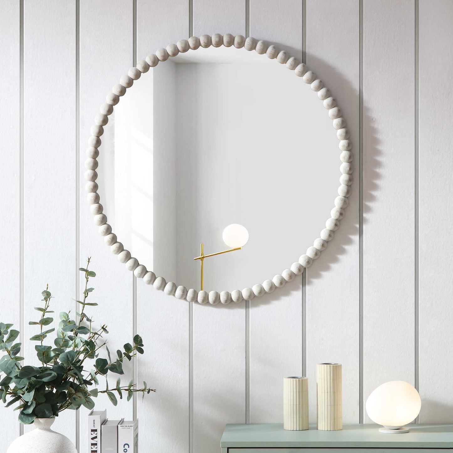 Miroir mural rond Luna Bobbin 77 x 77 cm, blanc délavé