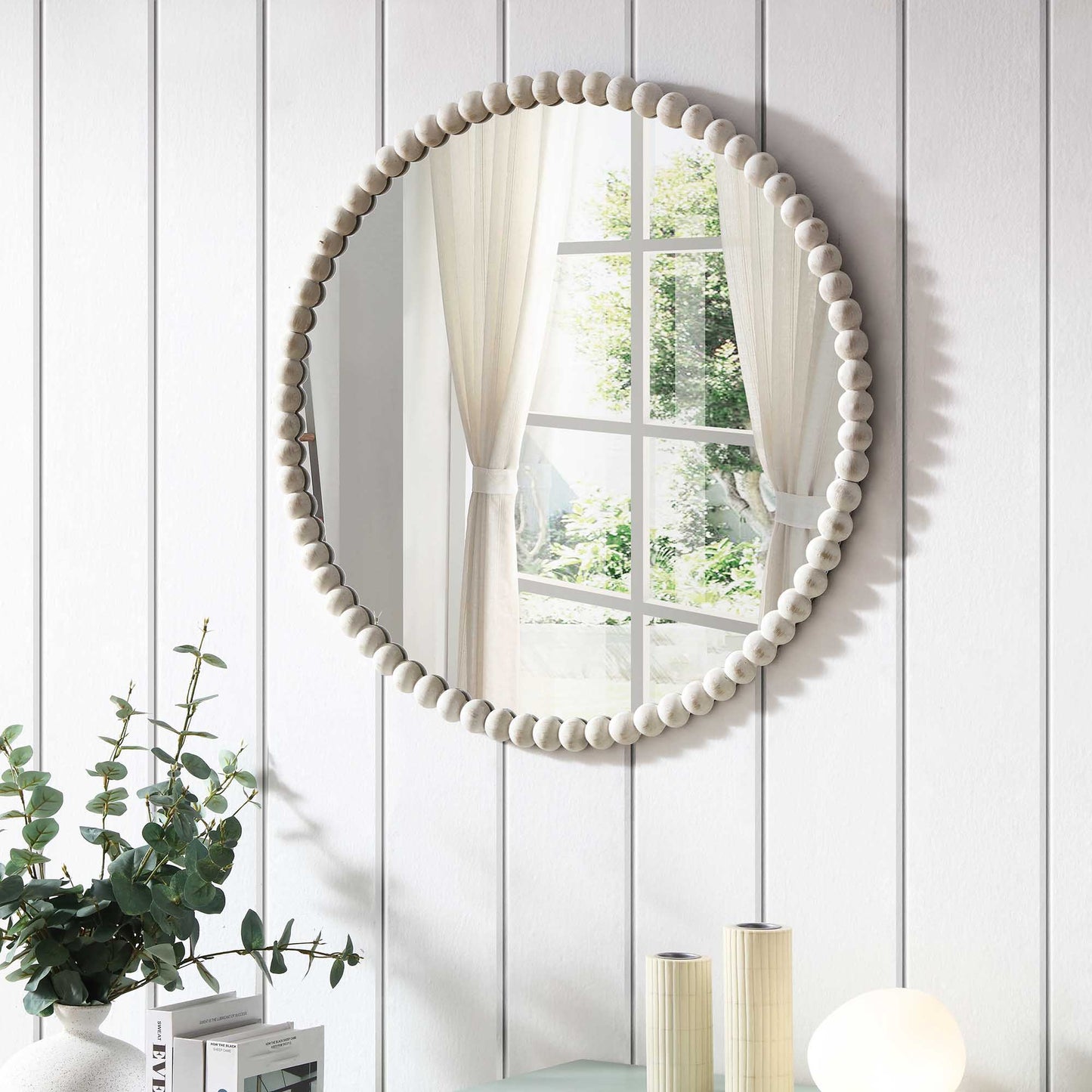 Miroir mural rond Luna Bobbin 77 x 77 cm, blanc délavé