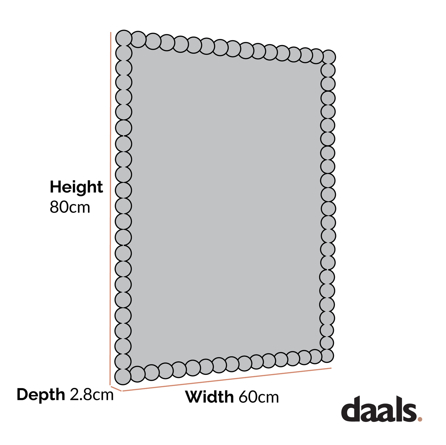 Miroir mural rectangulaire Luna Bobbin 80 x 60 cm, blanc délavé