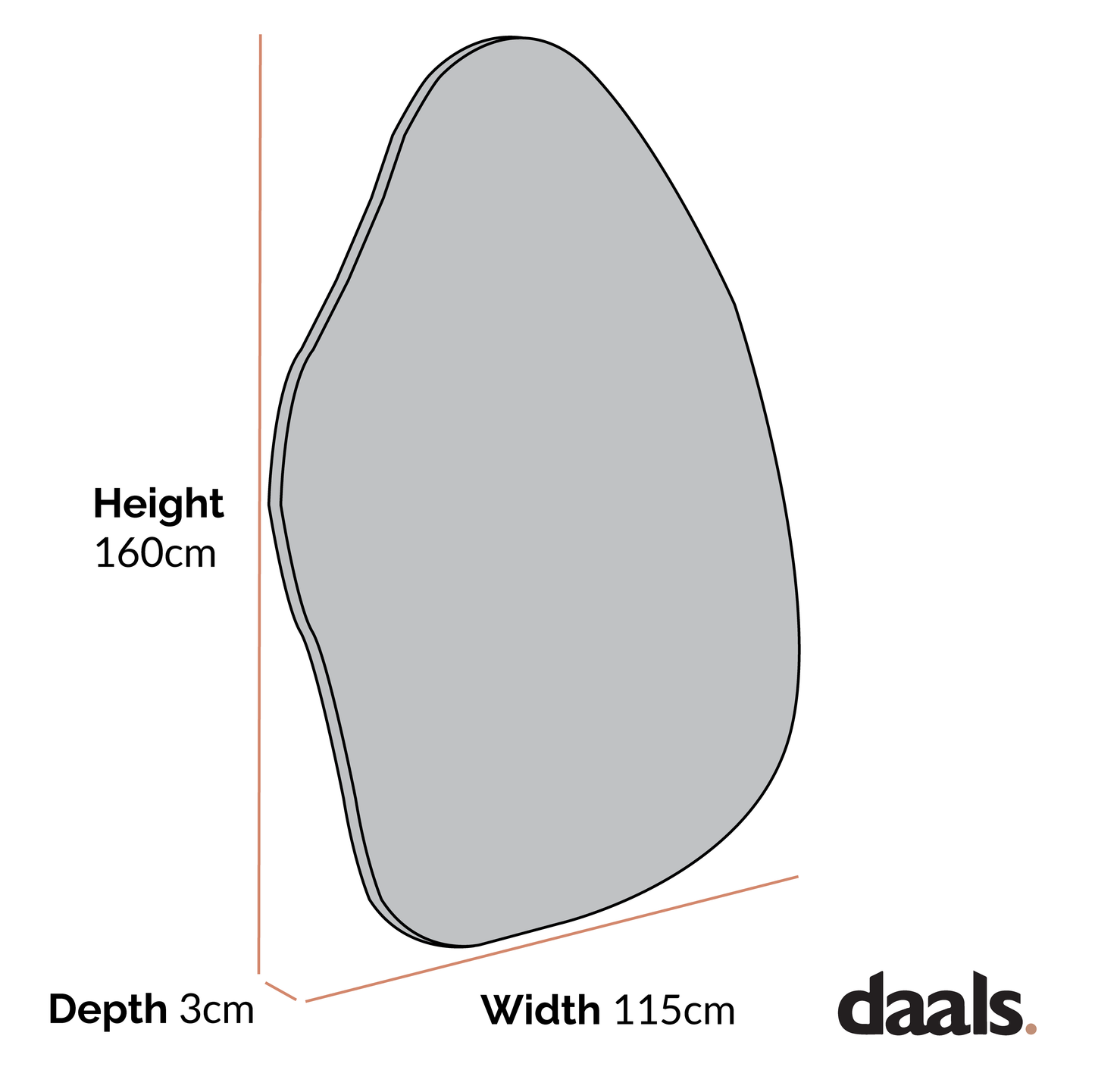 Miroir Pavia de forme irrégulière, extra large, pleine longueur, 160 x 115 cm, noir