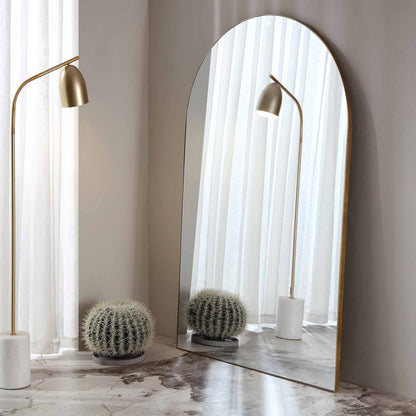 Miroir arqué Eden avec cadre en métal 180 x 110 cm, effet or antique