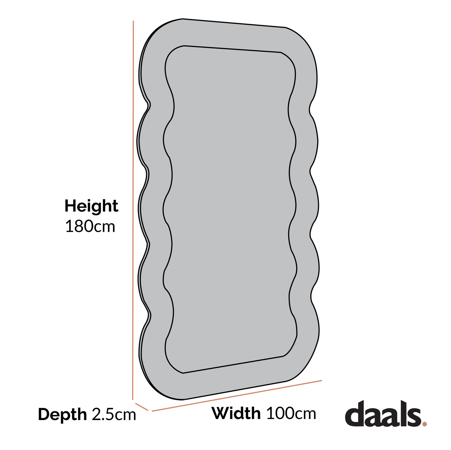 Miroir Venus pleine longueur ondulé 180 x 100 cm, blanc délavé