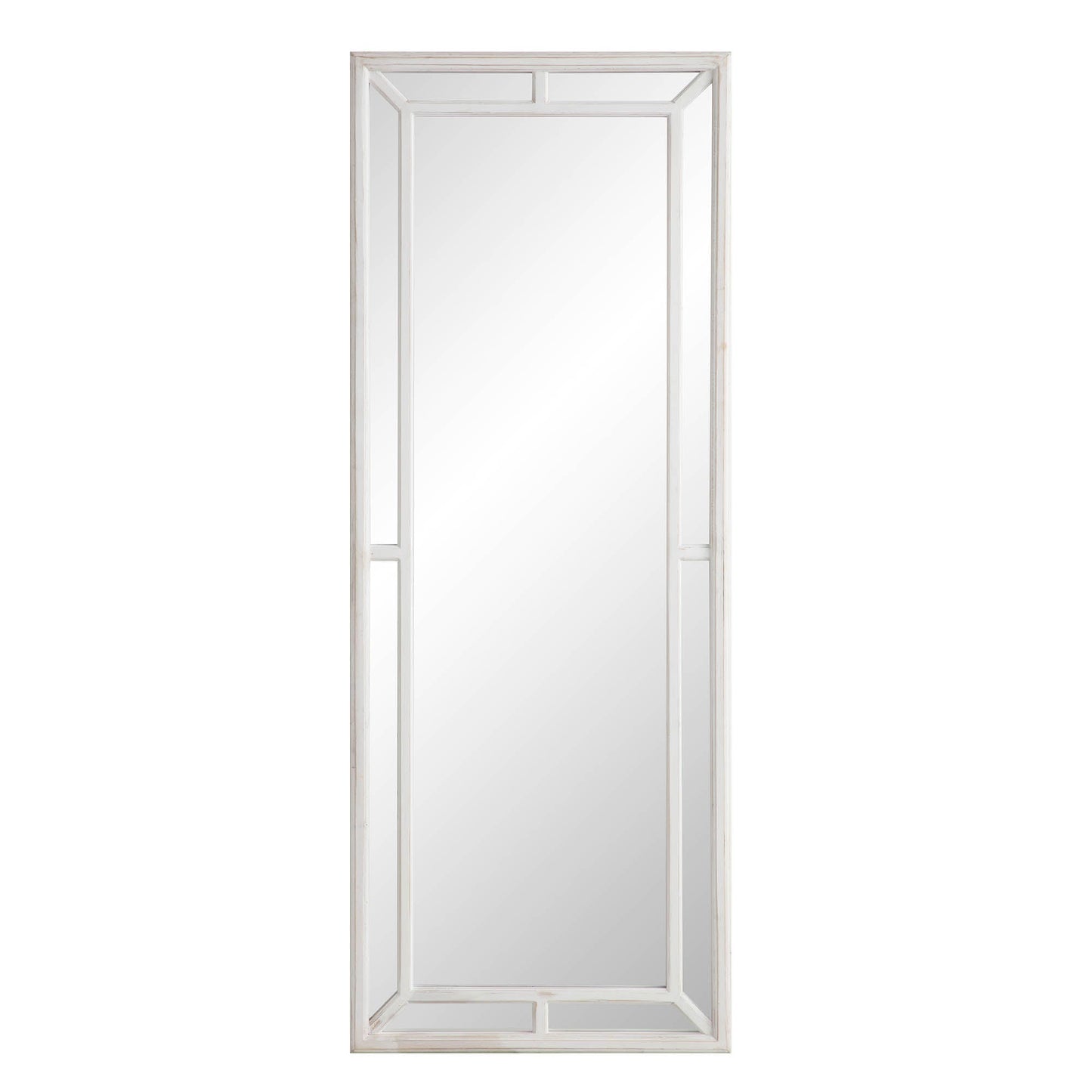 Miroir de fenêtre pleine longueur avec cadre en bois blanc délavé Edgeworth 160 x 60 cm
