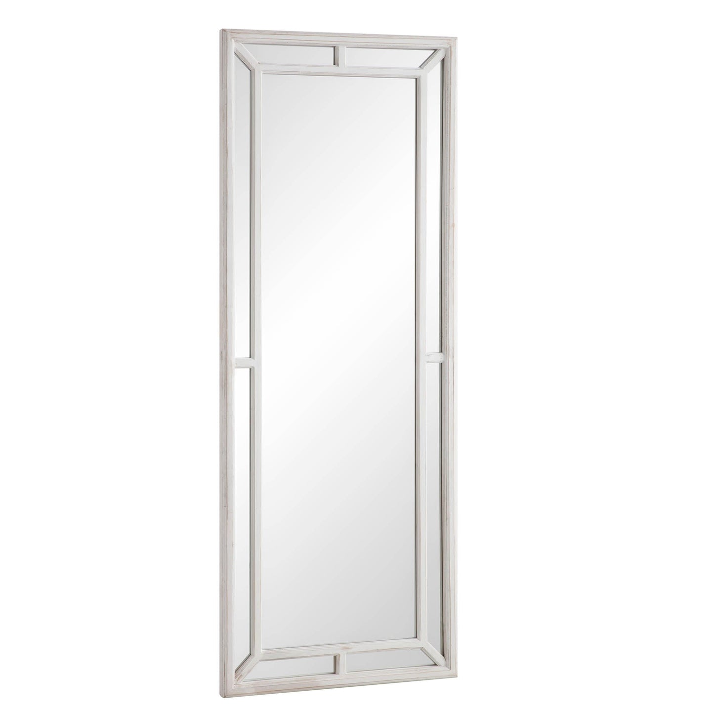 Miroir de fenêtre pleine longueur avec cadre en bois blanc délavé Edgeworth 160 x 60 cm